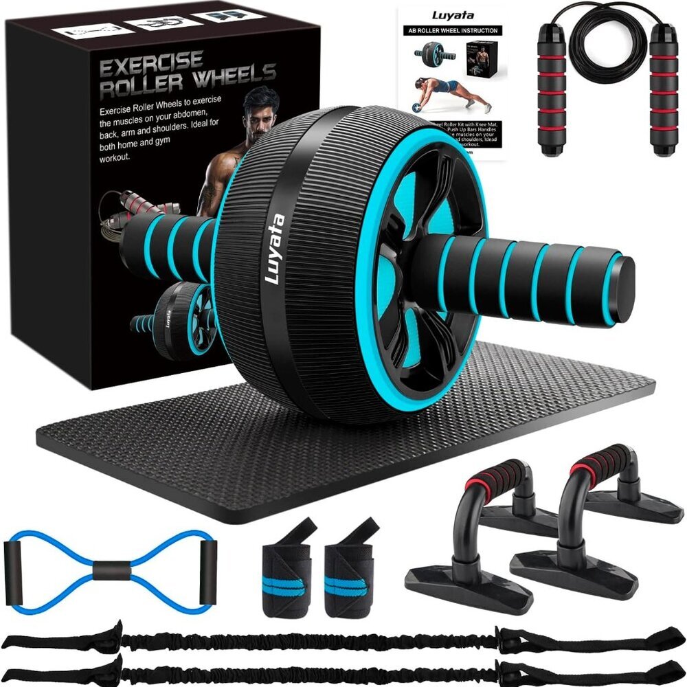 Ab Roller Wheel, 10-In-1 Ab Exercise Wheels Kit with Resistance Bands, Knee Mat,
